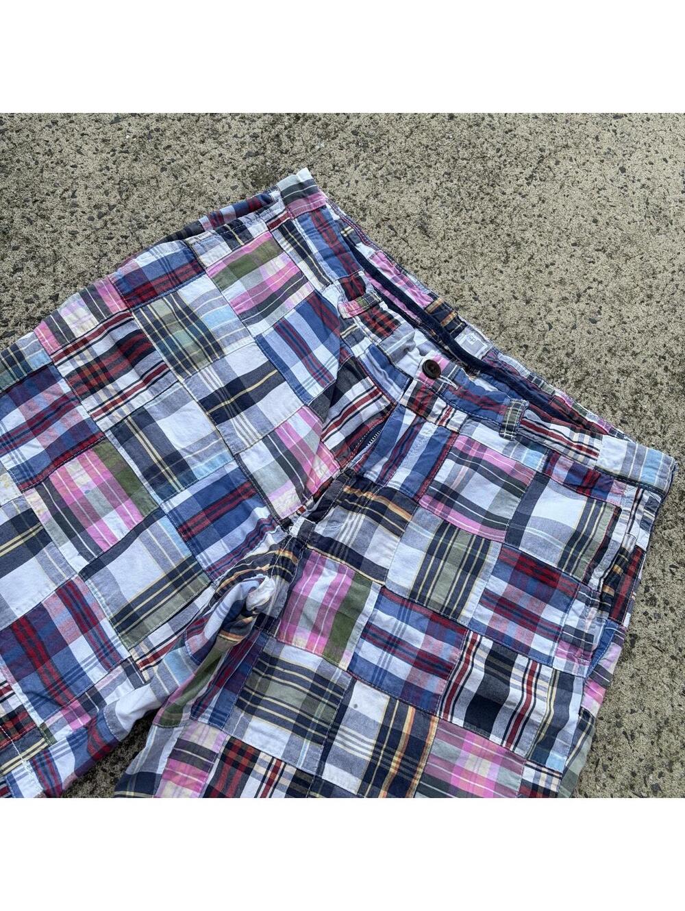 Vintage 2000s JCP Madras Patchwork Shorts Size 34 Plaid Preppy Old Money